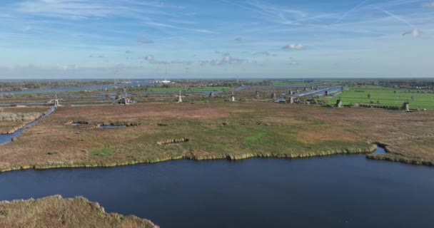 Kinderdijk Ανεμόμυλοι Στην Ολλανδική Επαρχία Της Νότιας Ολλανδίας Που Βρίσκεται — Αρχείο Βίντεο