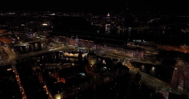 Amsterdam Centre Ville Skyline Night Aerial Drone Overhead View Amsterdam — Video