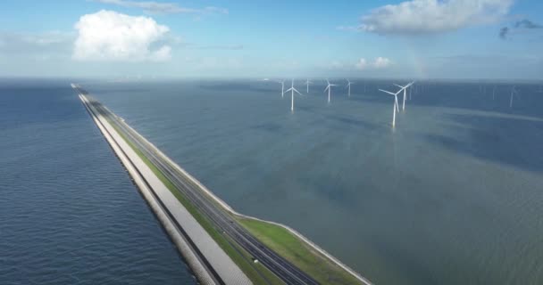 Sistema Defesa Contra Inundações Afsluitdijk Nos Países Baixos Entre Holanda — Vídeo de Stock