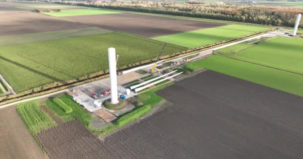 Construcția Unei Turbine Eoliene Generare Energiei Verzi Olanda Tranzistența Energetică — Videoclip de stoc