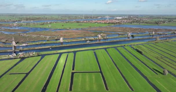 Molinos Viento Kinderdijk Provincia Holandesa Holanda Meridional Situado Alblasserwaard Atracción — Vídeos de Stock