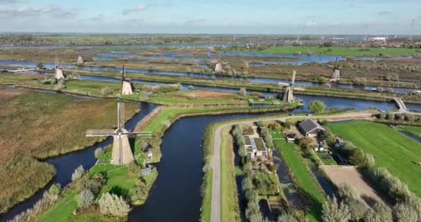 Windmühlen Von Kinderdijk Der Niederländischen Provinz Südholland Auf Dem Alblasserwaard — Stockvideo