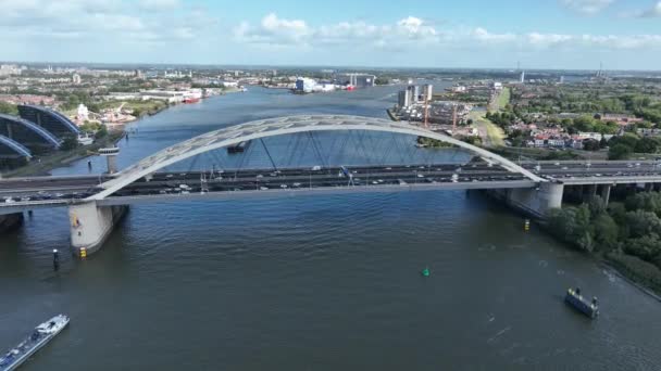 Ponte Arco Van Brienenoordbrug Sobre Nieuwe Maas Roterdão Ijsselmonde Kralingen — Vídeo de Stock