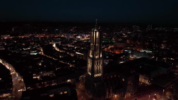 Eusebiuskerk Grote Kerk Arnhem City Netherlands Night Aerial Drone Centro — Vídeo de Stock