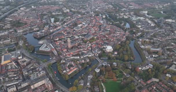 Zwolnij Historyczne Centrum Miasta Przegląd Lotniczy Gmina Niderlandach Prowincji Overijssel — Wideo stockowe