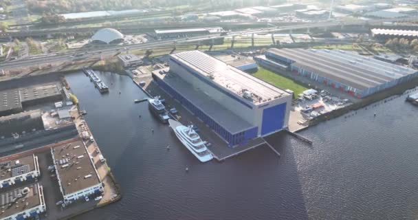 Amsterdam 19Th November 2022 Netherlands Feadship Vessel Shipyard Luxury Superyacht — Stock Video