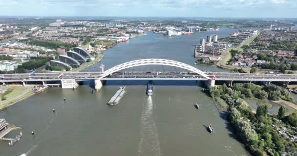 Puente Arco Van Brienenoordbrug Sobre Nieuwe Maas Rotterdam Ijsselmonde Kralingen — Vídeos de Stock