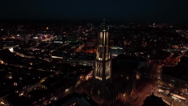 Eusebiuskerk Або Grote Kerk Місті Арнем Нідерланди Нічному Повітряному Дроні — стокове відео