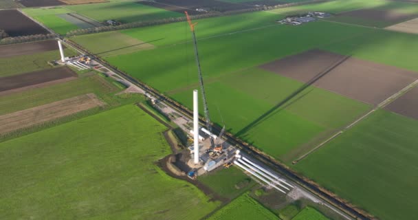 Building Process Wind Turbine Windmill Construction Cranes — Stock Video