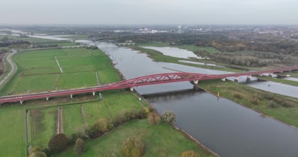 Hanzeboog Spoorbrug Bij Zwolle Ijssel Deel Van Spoorlijn Utrecht Kampen — Stockvideo