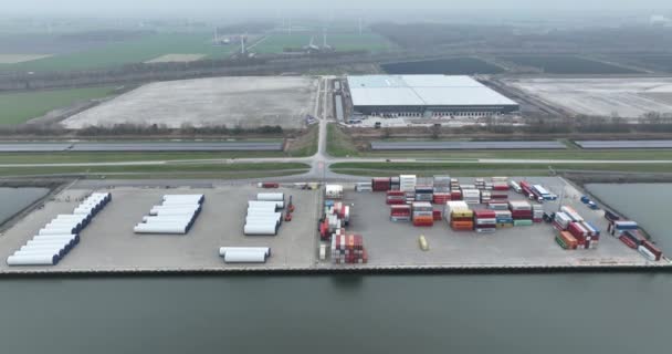 Lelystad Diciembre 2022 Países Bajos Ctu Flevokust Terminal Almacenamiento Transbordo — Vídeo de stock