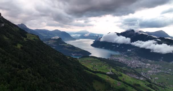Switzerland Magnificent Mountains Andlake Area Schwyz Summer Hike Winter Ski — Stock Video