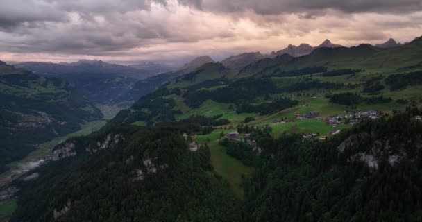 Alps Switzerland Sunset Beautifull Red Sky Sunset Ski Recreational Resort — Stock Video