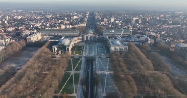Юбелпарк Парк Пятидесятилетия Брюсселе Бельгия Европе Городской Монументальный Парк Воздушный — стоковое видео