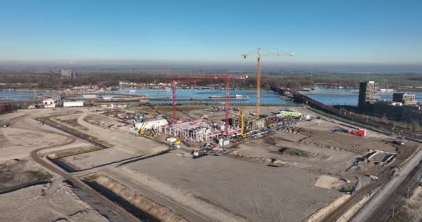 Aerial Bangunan Baru Lingkungan Perumahan Perkotaan Sluisbuurt Masa Depan Zeeburgereiland — Stok Video