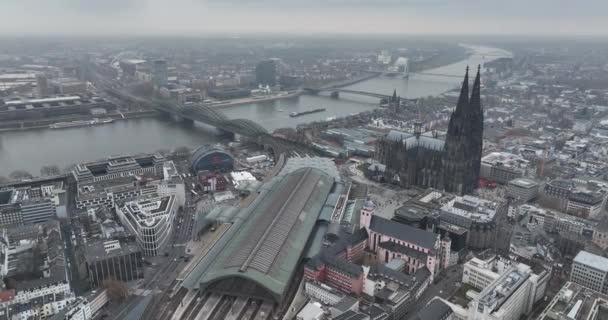 Köln Şehir Merkezi Ufuk Çizgisi Ren Nehri Ruhr Bölgesi Büyük — Stok video