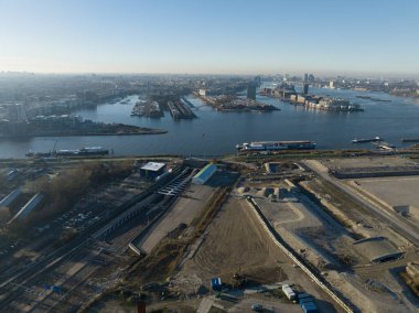 Amsterdam, 14th of December 2022, The Netherlands. Piet Heintunnel renovation a tunnel in East Amsterdam. Connects center of Amsterdam with the Zeeburgereiland. Aerial clipart