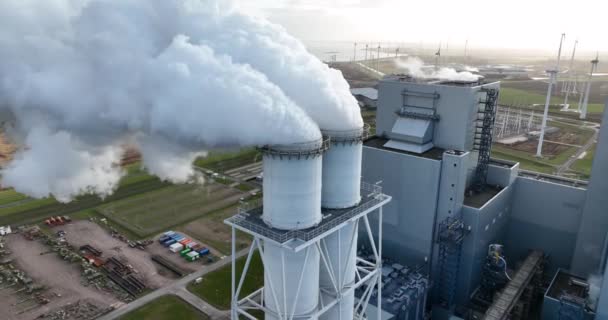 Chimenea Con Humos Vapor Humo Calentamiento Global Central Eléctrica Carbón — Vídeos de Stock