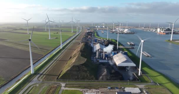 Eemshaven Port North Groningen Wind Turbines Industry Dock Harbour Port — Stock Video