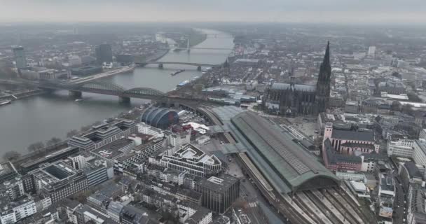 Köln Şehir Merkezi Ufuk Çizgisi Ren Nehri Ruhr Bölgesi Büyük — Stok video