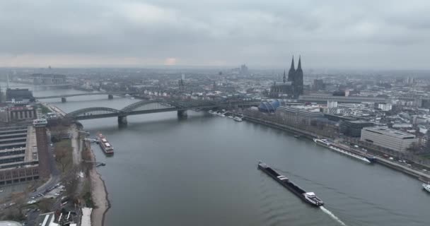Κολωνία Δεκεμβρίου 2022 Γερμανία Αεροφωτογραφία Του Κέντρου Της Κολωνίας Ποταμός — Αρχείο Βίντεο