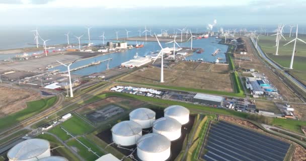 Eemshaven Groningen Strefa Dystrybucji Przeładunków Izolacji Infrastruktura Portów Morskich Lotu — Wideo stockowe