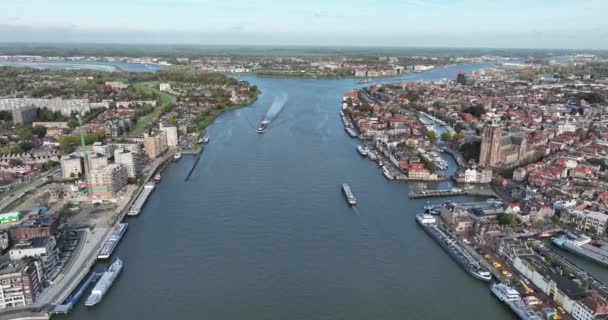 Drierivierenpunt Dordecht River Oude Maas Beneden Merwede Noord Собираются Вместе — стоковое видео