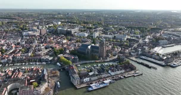 Flygfoto Staden Dordrecht Zuid Holland Nederländerna Europa Stad Längs Vattnet — Stockvideo