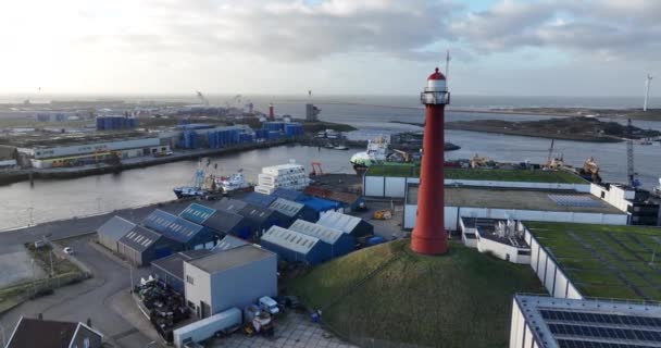 Ijmuiden December 2023 Holland Havnen Ijmuiden Antenne Containere Fisker Både – Stock-video