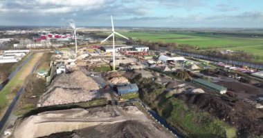 Landfill dumping ground, in Alkmaar, The Netherlands. Aerial of industrial scrapyard. Rubbisch pile with disposal litter in the ground.