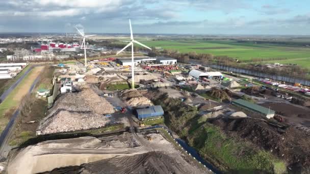 Landfill Dumping Ground Alkmaar Netherlands Aerial Industrial Scrapyard Rubbisch Pile — Video Stock
