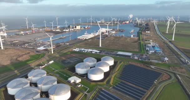 Eemshaven Groningen Umschlagplatz Und Isolierzone Hafeninfrastruktur Aus Der Luft — Stockvideo