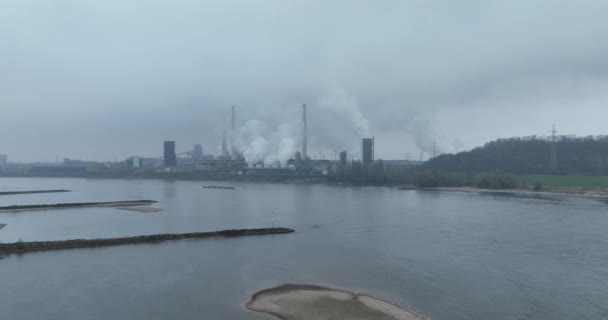 Blast Furnaces Rhine River Germany Steel Work Manufacturing Heavy Industrial — Stockvideo