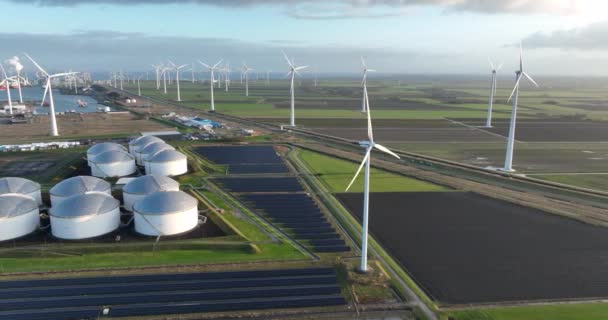 Eemshaven Het Hogeland Dezembro 2022 Países Baixos Turbinas Eólicas Silos — Vídeo de Stock