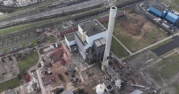 Demolition Coal Power Plant Amsterdam Fossil Fuels Causing Environment Pollution — Vídeos de Stock