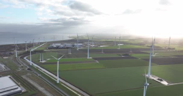 Wind Turbines Eemshaven Large Scale Wind Energy Generators Located Port — Stockvideo
