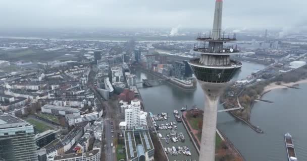 Dusseldorf 11Th December 2022 Germany Close Aerial Footage Iconic Dusseldorf — Stock Video