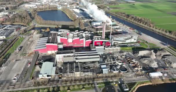 Aerial Drone Footage Afvalenergiecentrale Alkmaar Showcases Large Scale Waste Energy — Stockvideo