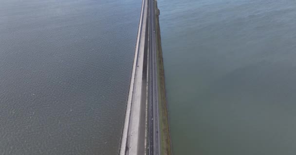 Aerial Drone Footage Afsluitdijk Kilometer Long Dam Separating Ijsselmeer Wadden — Stock Video