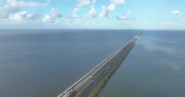 Aerial Drone Video Showcases Grandeur Engineering Prowess Afsluitdijk Massive Dam — ストック動画