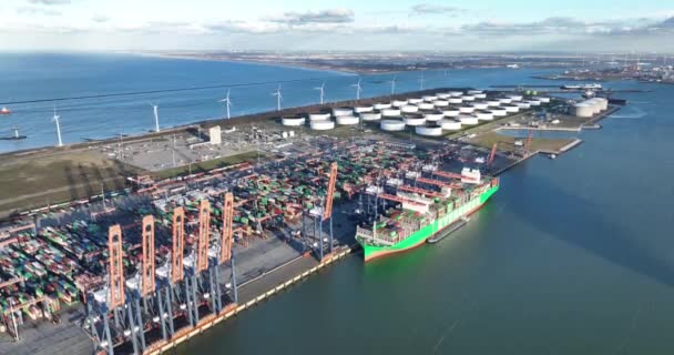Rotterdam 19Th January 2023 Netherlands Aerial Drone Footage Rotterdam Container — Stock video