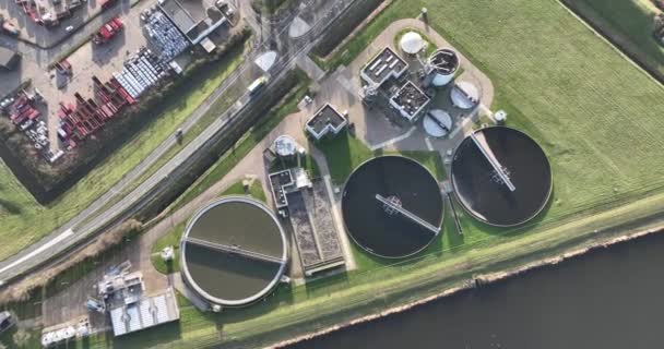 Aerial Drone Video Provides Top View Large Water Filtration Plant — Stock video
