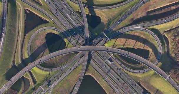 Aerial Drone Video Showcases Knooppunt Ridderkerk Busy Intersection Netherlands Roads — ストック動画