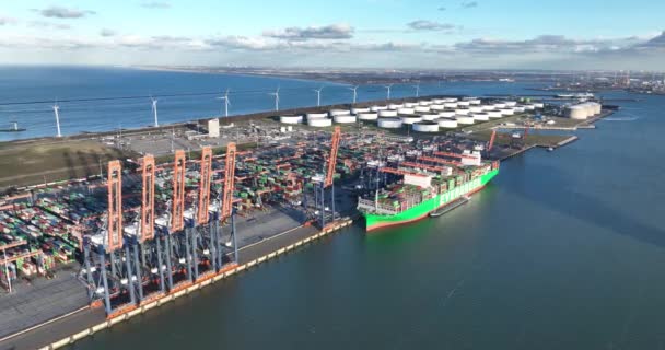 Роттердам Січня 2023 Нідерланди Вгорі Drone Video Rotterdam Container Terminal — стокове відео