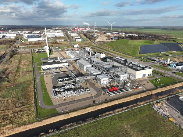 A birds-eye view of a Alkmaar located gas storage facility, showcasing its state of the art technology and safety features.