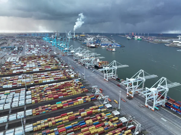 Rotterdam, 19th of January 2023, The Netherlands. Get a unique perspective of the busiest port in Europe with an awe-inspiring aerial drone photo.