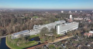 De Bilt, 8th of February 2023, The Netherlands. Discover the impressive facilities of the KNMI weather institute from a unique perspective, as an aerial drone captures its scientific advancements and