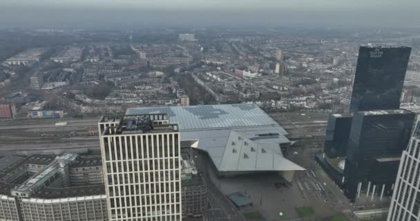 Rotterdam Февраля 2023 Нидерланды Получите Уникальную Перспективу Оживленной Площади Оживленной — стоковое видео