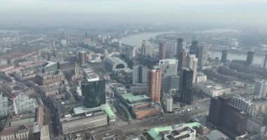 Rotterdam, 15th of February 2023, The Netherlands. Experience the bustling center of Rotterdam from a new perspective, showcasing the impressive architecture and energy of Coolsingel, Beursplein, Rode