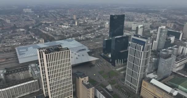 Rotterdam 2023 Február Hollandia Rotterdam Központi Pályaudvarról Készült Légi Felvétel — Stock videók
